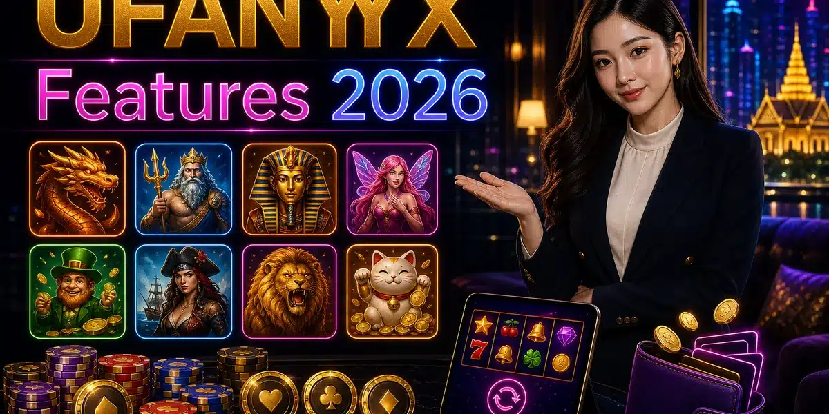 ภาพฟีเจอร์ค่ายสล็อตยอดนิยมและระบบของ UFANYX
